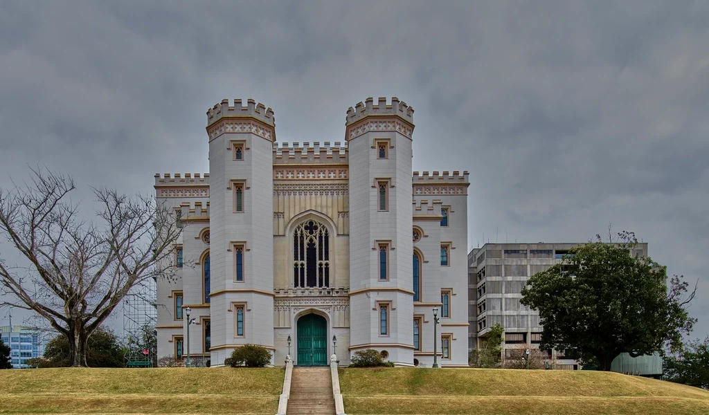 The Louisiana state capitol building in Baton Rouge, where the new Louisiana congressional map was debated and approved.