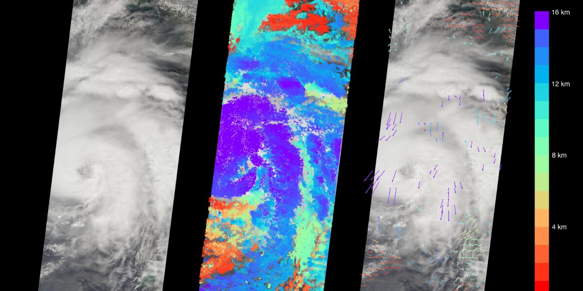 Satellite image of a powerful hurricane swirling over the ocean, illustrating hurricane season climate change discussions.